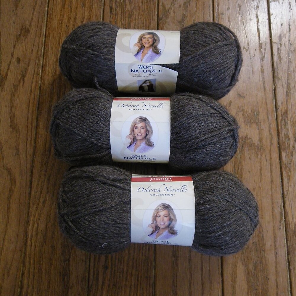 3 Skeins Premier Deborah Norville 100% Wool Yarn - Color Slate - 205 yds ea.